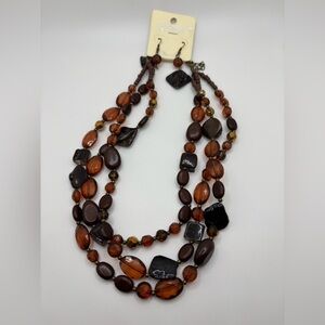 Elegant Multi-Strand Brown Beaded Necklace and earring set